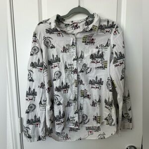 Victoria's Secret New York Cityscape Print Pjs Button Down Shirt